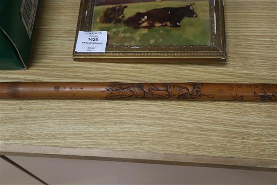 A Japanese carved bamboo walking cane length 89cm
